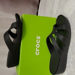 Crocs Sanrah wedge sandals.